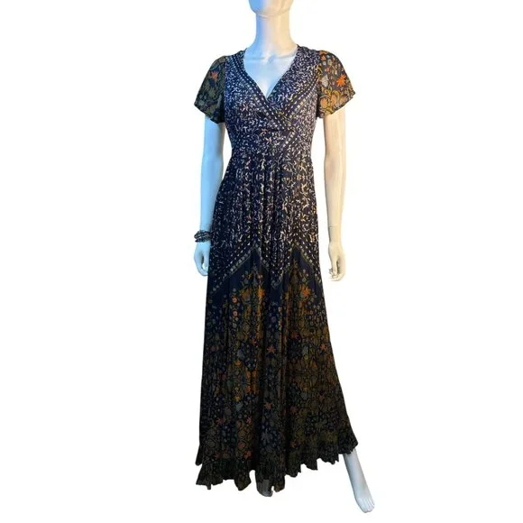 Patrons of Peace | Dresses | Patrons Of Peace Maxi Wrap Rayon Navy Floral  Dress Size Xs Made In India Euc | Poshmark